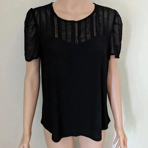 4/$20 Flower and Feather Women's Blouse Black Lace Details Short Sleeves
